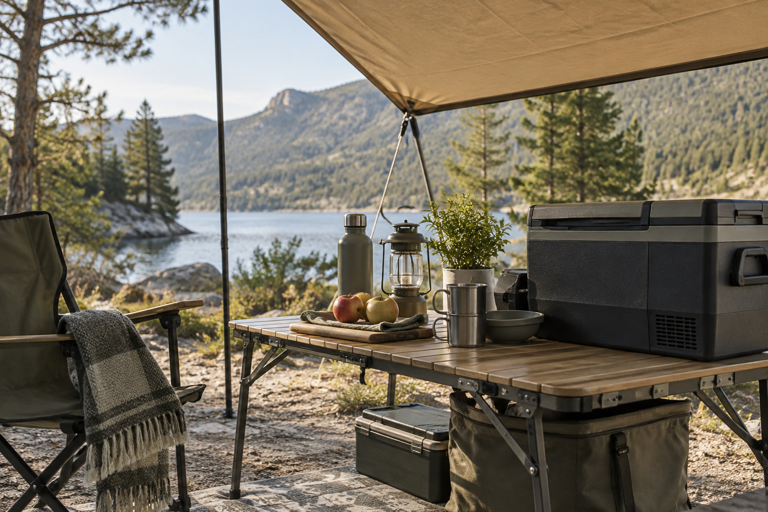 Camping food temperatures: monitor the food-storage system AI-generated editorial illustration.