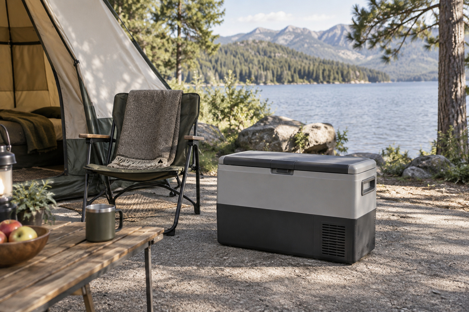 Portable fridge placement: ventilation, access and secure space AI-generated editorial illustration.