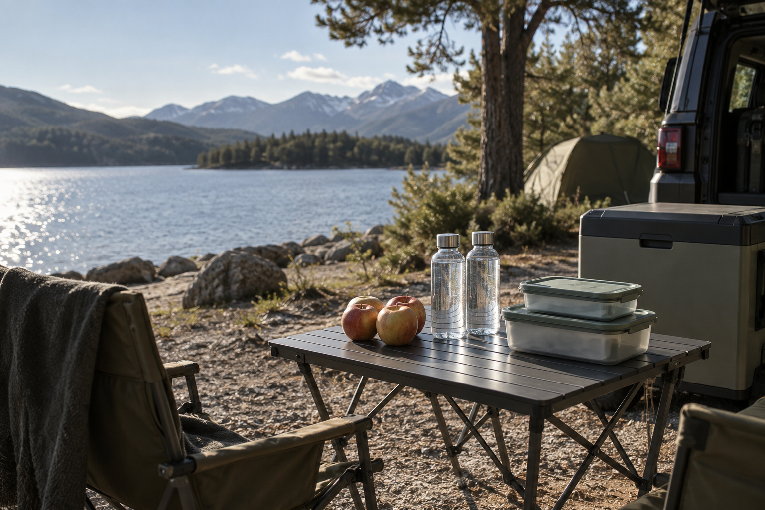 Camping fridges AI-generated editorial illustration.